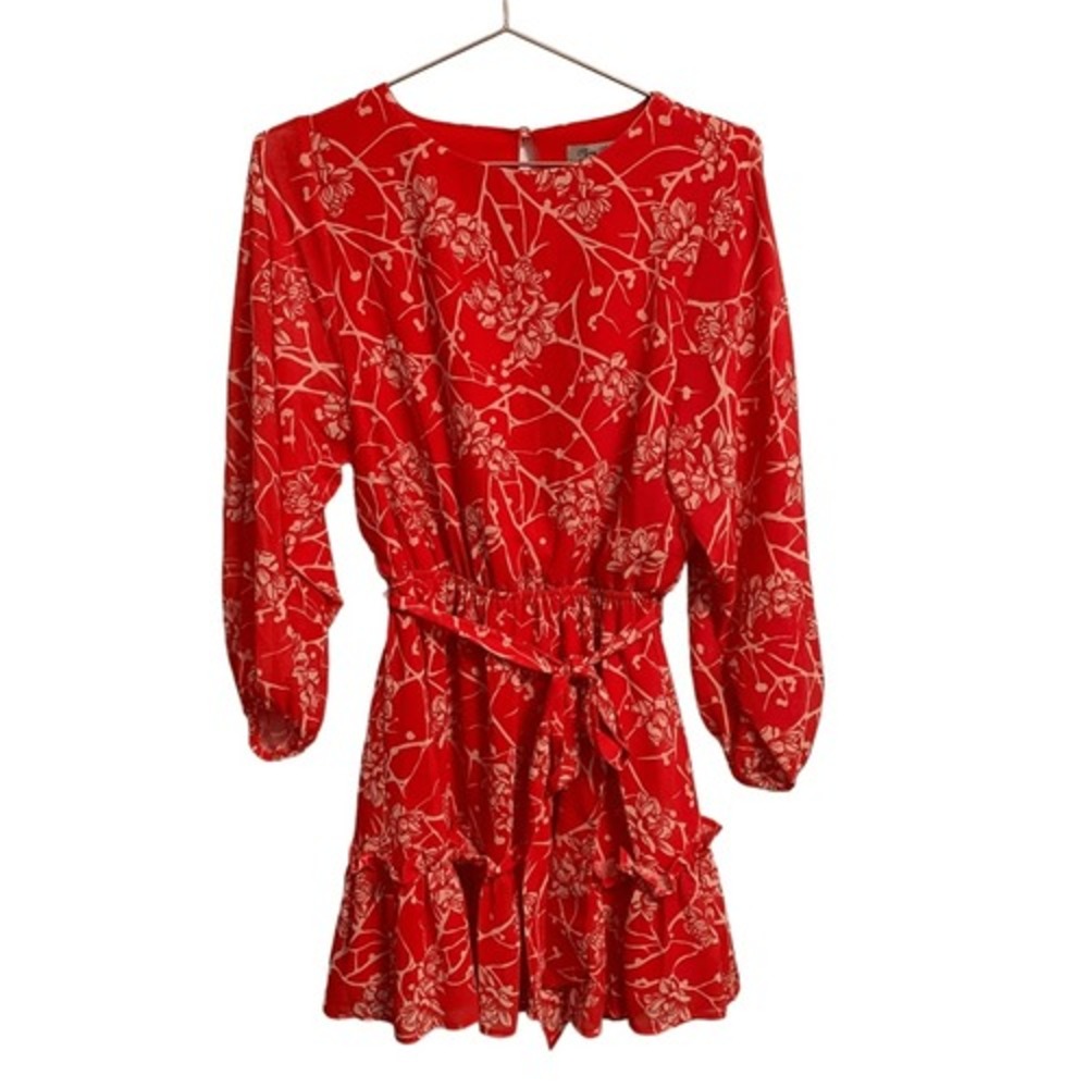 Flying Tomato Red Floral Long Sleeve Mini Dress AD1753-TJ Small - Picture 1 of 9